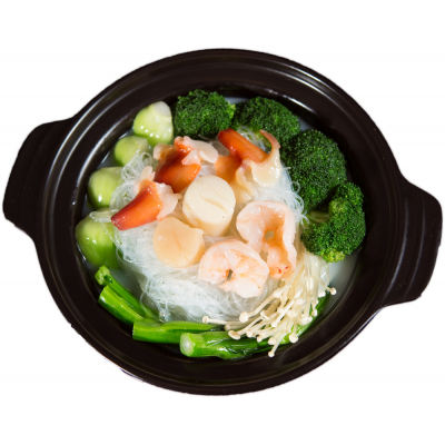 Mixed Vegetables and Seafood in Shark Fin Soup